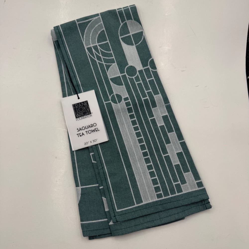 Frank Lloyd Wright Saguaro Kitchen Tea Towel KAF Home Green Cotton 20x30 NWT